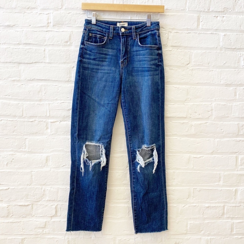 L'AGENCE || Audrina High Rise Straight Distressed‎ Destructed Jeans Blue 25